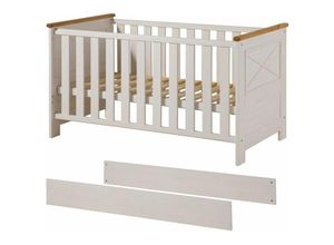 4251213576967 - Massivmoebel24 - Babybett Kiefer 70x140 inkl Umbauseiten zum Juniorbett weiß gewachst hanna 20 - weiß