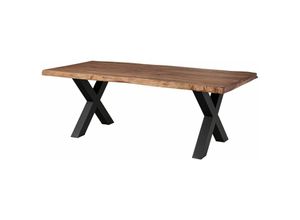 4251213578138 - Baumtisch Sheesham 220x100x77 grau gebeizt   X-Beine anthrazit matt freeform 5 - grau