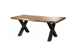 4251213578862 - Baumtisch Mango 200x100x77 natur lackiert   X-Beine anthrazit glänzend freeform 5 - natur