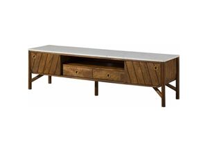 4251213585273 - Massivmoebel24 - TV-Board Mango 180x45x50 braun geölt   echter Marmor los angeles 03 - braun   weiß