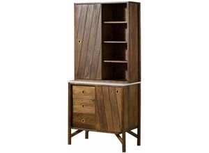 4251213585280 - Massivmoebel24 - Buffet Mango 80x45x180 braun geölt   echter Marmor los angeles 04 - braun   weiß