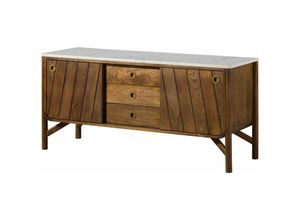 4251213585327 - Massivmoebel24 - Sideboard Mango 140x45x65 braun geölt   echter Marmor los angeles 08 - braun   weiß