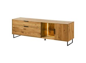 4251213599928 - Massivmoebel24de - Lowboard Wildeiche mit Holztür 180x43x59 natur geölt lindau 25 - natur