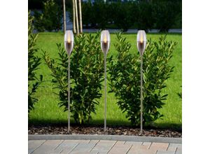 4251240703664 - Buv-handel Gmbh - technik@all 3er-LED-Solar-Gartenfackel-Set Lago di Garda Edelstahl 210 x 90 mm mit Wasserablauf winterfest