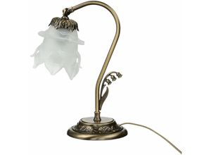 4251254204539 - Licht-erlebnisse - Tischlampe Glasschirm Weiß Echt-Messing Floral - Bronze hell glänzend Weiß