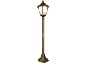 4251254236134 - Licht-erlebnisse - Stehlampe außen Garten Hof IP43 E27 105 cm Glas Aluminium Rustikal Wegeleuchte - Gold Antik