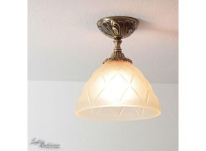 4251254241855 - Licht-erlebnisse - Deckenlampe Messing massiv Glas Jugendstil E14 Deckenleuchte - Bronze hell glänzend Pastell-Orange