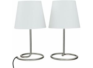 4251254267824 - Licht-erlebnisse - Nachttischlampe 2 er Set Metall Stoff Weiß 33 cm hoch - Nickel matt Weiß