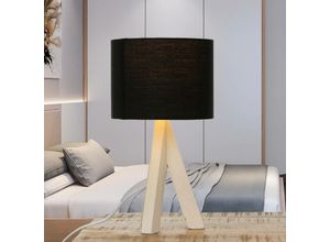 4251254267855 - Licht-erlebnisse - Tischleuchte Dreibein Schwarz Natur E14 31 cm Stoff Holz Skandinavisch - Holz Schwarz