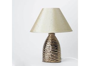 4251254298804 - Licht-erlebnisse - Nachttischleuchte E14 31 cm Creme Keramik Landhaus Tischlampe - Creme Silber