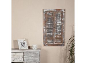 4251258902110 - - 70cm Spiegel Fensterläden Braun Landhaus Möbel Spiegelfenster Holz Shabby Glas