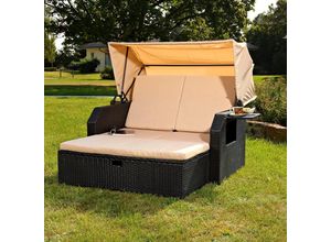 4251258903797 - Strandkorb Strandkorb Sonnenliege Sonnenbett mit Dach aus Polyrattan Rela