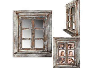 4251258907009 - Wandspiegel mit Fensterläden 64x54cm Shabby Chic Spiegelfenster mit Ablage Fenstertüren als Bilderrahmen 13x13cm nutzbar - Melko