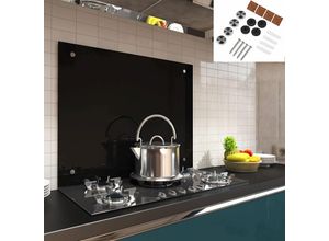 4251258908358 - - Küchenrückwand Spritzschutz Fliesenspiegel Küche Wandschutz Glas 6mm esg Schwarz - 70x55CM