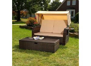 4251258908723 - Strandkorb Rattan Strandkorb Sonnenbett Dach Sonnenliege Relaxliege Garten