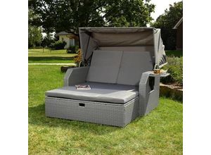 4251258908730 - Strandkorb Gartenliege Loungeliege Sonnenliege Polyrattan Grau inkl Sonne