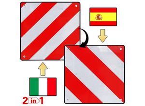 4251258922552 - Warntafel Spanien Italien 50x50 2in1 Aluminium reflektierend Heckträger rot-weiß