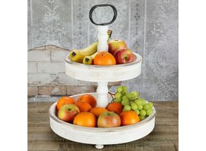 4251258938768 - - Etagere 2 Stöckig Servierplatte Weiß Servierständer Standetagere Etagenständer Obstschale Gebäckschale Vintage Kuchenstand