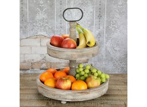 4251258938775 - - Servierplatte Etagere Servierständer 2 Stöckig Braun Standetagere Etagenständer Obstschale Gebäckschale Vintage Kuchenstand