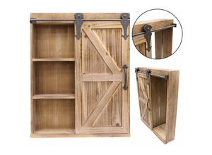 4251258938799 - - Wandschrank Schiebetür Wandregal Spiegel Braun Hängeschrank Wandboard Hängend Schrank Regal Vitrine Badschrank