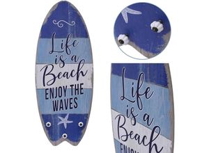 4251258943175 - - Plankenschild Surfboard 100 cm mit Kleiderhaken Holzbild Surfbrett Wandbild Life is a Beach Vintage-Look Garderobe Holz