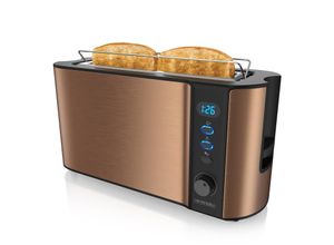 4251259181231 - Arendo Toaster Langschlitz für 2 Scheiben 1000 W Brötchenaufsatz Wärmeisoliert Display Kupfer