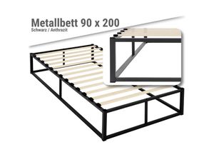 4251259400820 - Hago - Premium Bett Metallbett Stahl Bettgestell Bettrahmen Industrie Design Lattenrost 90x200 cm Schwarz