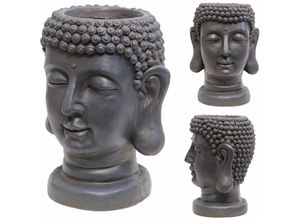 4251259410034 - Hago - Blumentopf Buddha Pflanzentopf Buddhakopf Kopf Deko Vase Anthrazit Outdoor Garten 23x23x44cm