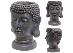 4251259410041 - Hago - Blumentopf Buddha Pflanzentopf Buddhakopf Kopf Deko Vase Anthrazit Outdoor Garten 19x20x34cm