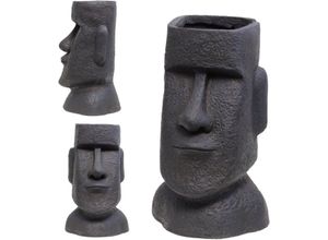 4251259410287 - Hago - Blumentopf Moai Osterinsel Eye-Catcher Blickfang Outdoor Mystisch Kopf Ø17cm Topf Anthrazit