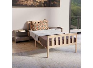 4251259438656 - Hago - Einzelbett 90x200cm Natur Bettrahmen Jugendbett Kinderbett Gästebett Bettgestell Holz Massiv - Natur