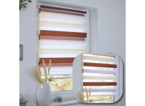 4251259486640 - Duo Rollo Doppelrollo Jalousie Duorollo Fensterrollo ohne bohren Weiß-Beige-Braun 95 cm 150 cm - Weiß-Beige-Braun