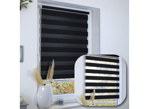 4251259486800 - Hago - Duo Rollo Doppelrollo Jalousie Duorollo Fensterrollo ohne bohren Schwarz 45 cm 150 cm - Schwarz