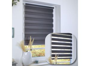 4251259487005 - Hago - Duo Rollo Doppelrollo Jalousie Duorollo Fensterrollo ohne bohren Dunkelgrau 85 cm 150 cm - Dunkelgrau