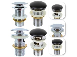 4251259488279 - Hago - Pop-Up universal Ablaufgarnitur Ablauf Stöpsel Click Clack schwarz matt chrom Mit Überlauf Chrom