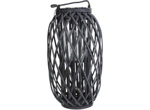 4251259494478 - Hago - Windlicht Laterne Ried mit Henkel Glas indoor outdoor Rattan Ambientelicht Retro Ø28cm - schwarz