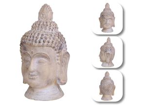 4251259494898 - Hago - Buddha Statue Skulptur Figur Indien Asien Yoga Meditation Deko Feng Shui Steinoptik Outdoor Dekoration Kopf - beige - 55 cm