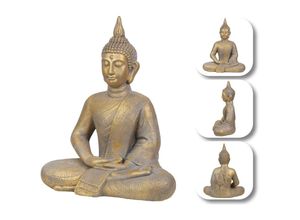 4251259494935 - Hago - Buddha Statue Skulptur Figur Indien Asien Yoga Meditation Deko Feng Shui Steinoptik Outdoor Dekoration Sitzend - bronze - 48 cm