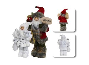 4251259495710 - Hago - Weihnachtsmann Nikolaus Figur stehend mit Geschenkesack Weihnachtsdeko Winterdeko Deko Weiß 57 cm