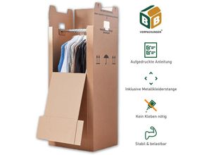 4251259875253 - Bb-verpackungen ® - 5 x Kleiderbox 60 kg Traglast stabiler Kleiderkarton mit Kleiderstange 2-wellig Umzugskarton Textilkarton BB-Verpackungen