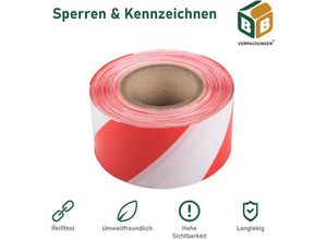 4251259884019 - 1 x Absperrband (75 mm x 500 m) rot weiß sehr reißfest hohe Sichtbarkeit beidseitig geblockt Flatterband Warnband Baustellenabsperrung BB-Verpackungen