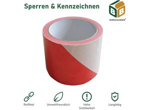 4251259884088 - 1 x Absperrband (75 mm x 100 m) rot weiß sehr reißfest hohe Sichtbarkeit beidseitig geblockt Flatterband Warnband Baustellenabsperrung BB-Verpackungen