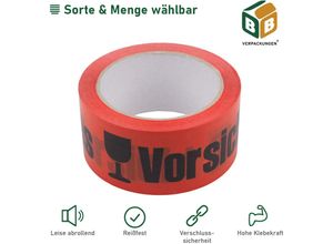 4251259884767 - Bb-verpackungen Gmbh - 24 x Klebeband Vorsicht Glas (048 x 66 m) pp leise abrollend reißfest verschließen klebstark Kleberolle Hinweiskleberolle