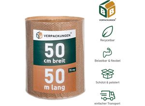 4251259887379 - 3 x Luftpolsterfolie (05 x 50 m) 3-lagig 75 my Papierkaschiert Schutzfolie Noppen Versandfolie Polster Verpacken Knallfolie Transport BB-Verpackungen