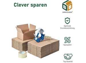 4251259888710 - 200 x Faltkarton (200 x 150 x 90 mm) + 1 x Klebeband PP28 (transparent leise) + 1 x Handabroller Profi Verpackung Transport Päckchen Versandmaterial