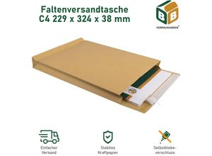 4251259889700 - 250 x Faltenversandtasche C4 (229 x 324 x 38 mm) braun mit Klebeverschluss Versandtaschen BB-Verpackungen