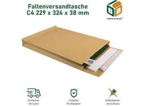 4251259889748 - 4000 x Faltenversandtasche C4 (229 x 324 x 38 mm) braun mit Klebeverschluss Versandtaschen BB-Verpackungen