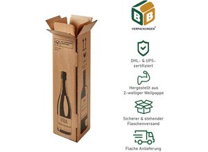 4251259911531 - Bb-verpackungen Gmbh - BB-Verpackungen 10 x Flaschenversandkarton für eine Flasche Wein  Sekt (105 x 105 x 420 mm) PTZ-Zulassung für dhl und ups