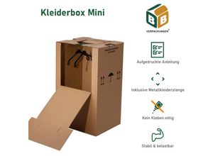 4251259912842 - Bb-verpackungen ® - 20 x Kleiderbox mini 40 kg Traglast stabiler Kleiderkarton mit Kleiderstange 2-wellig Umzugskarton Textilkarton BB-Verpackungen