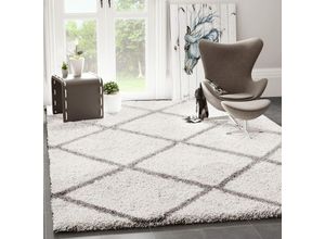 4251275000219 - Vimoda - Hochflor Teppich Wohnzimmer Schlafzimmer Küche Shaggy Skandinavisch Rautenmuster 120x170 cm